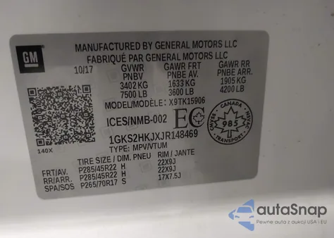2018 GMC Yukon Xl Denali from USA, damaged, VIN 1GKS2HKJXJR148469